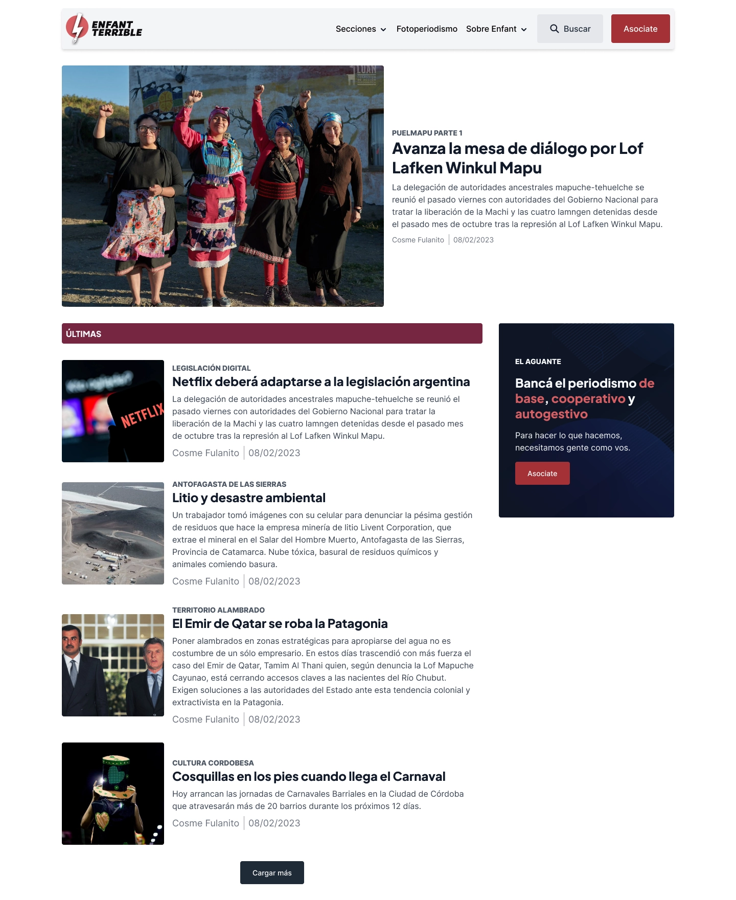 Iteración de la página de inicio